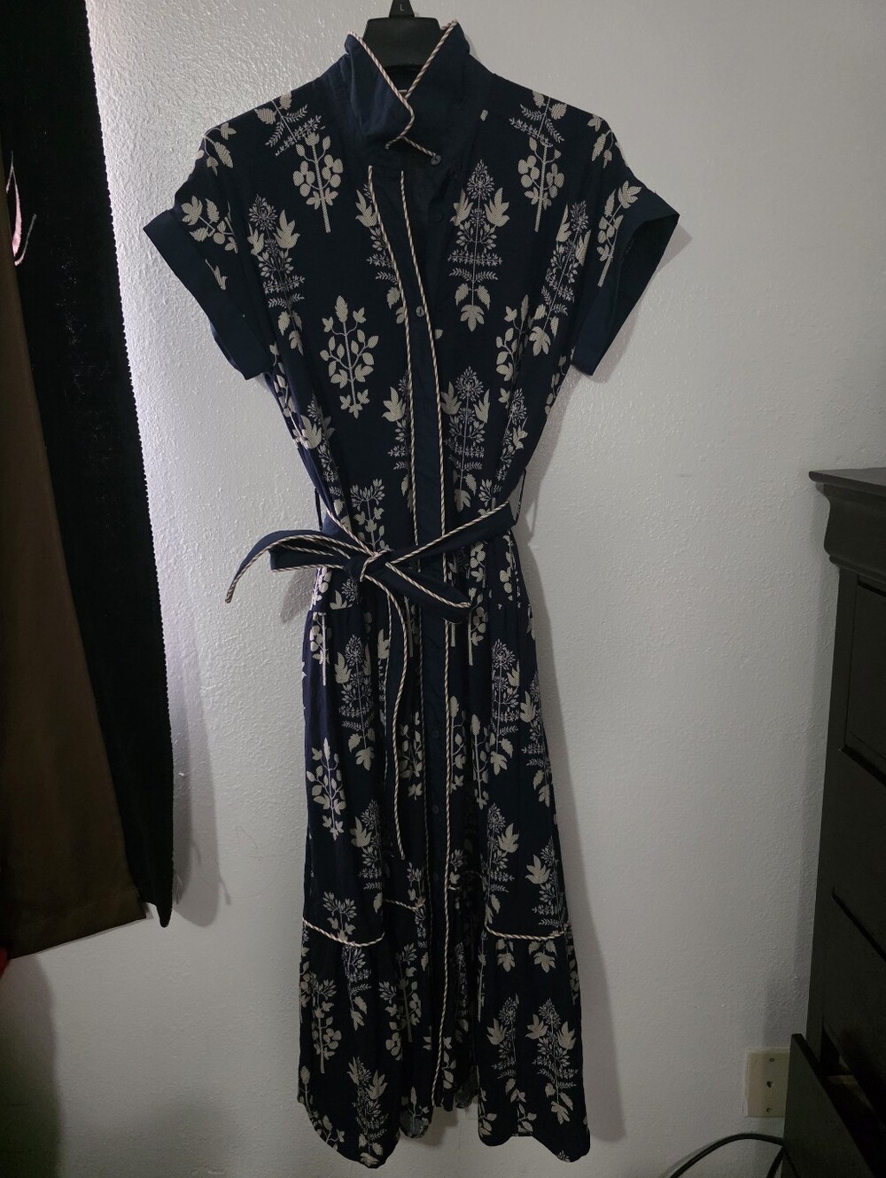 Navy Floral Button-Front Midi Dress - Picture 7 of 7